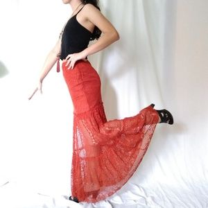 Boho Lace Festival Cowgirl Prairie Maxi Skirt